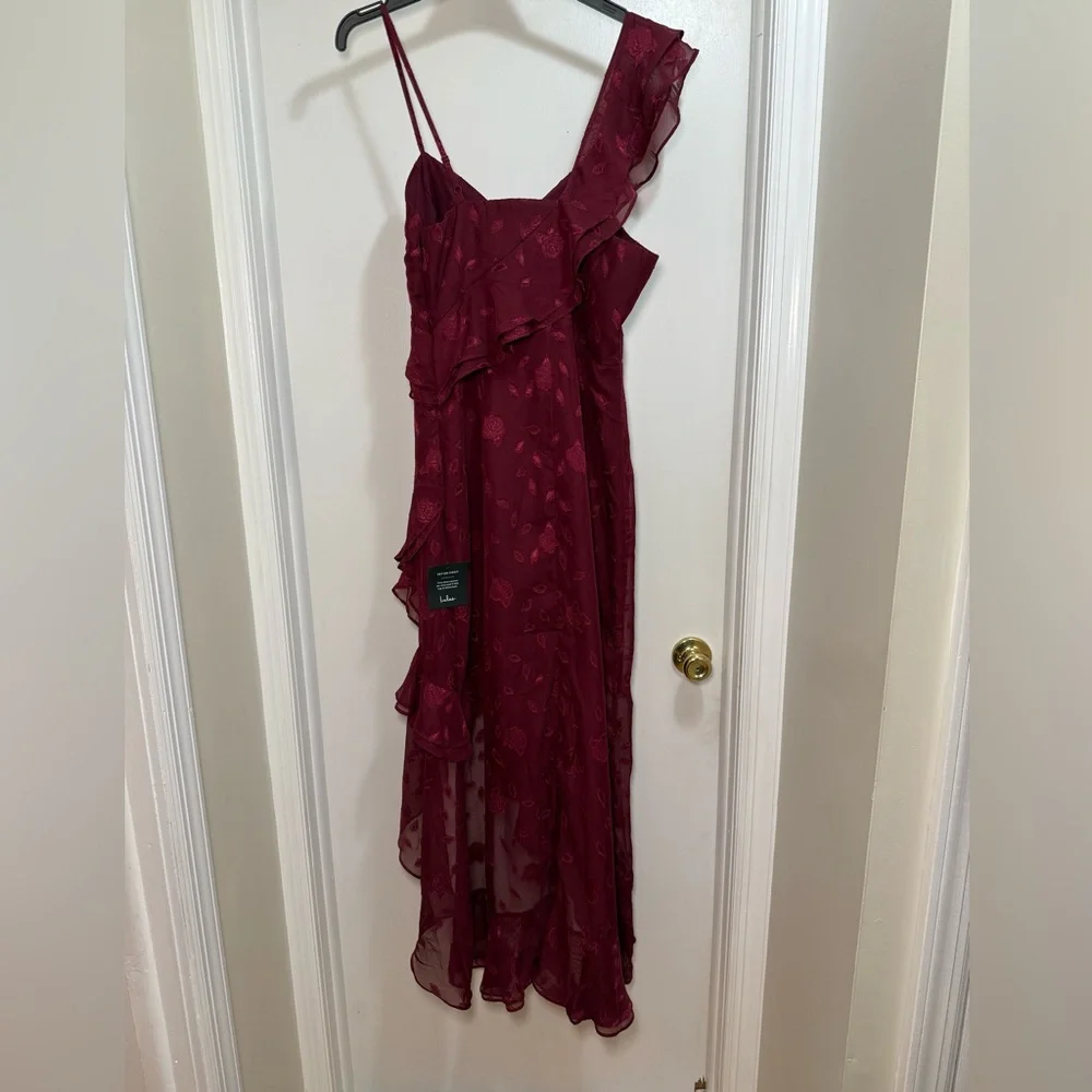 Lulu's Burgundy Asymmetrical Ruffle Dress - Picture 4 of 5
